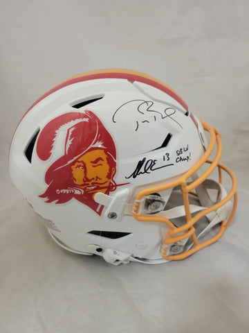 TOM BRADY & MIKE EVANS "SB CHAMPS" SIGNED BUCCANEERS THROWBACK SPEEDFLEX HELMET