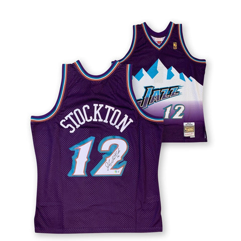 John Stockton Signed Utah Jazz Mitchell Ness Purple Swing Jersey Beckett XL #12