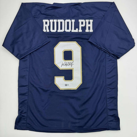 Autographed/Signed Kyle Rudolph Notre Dame Blue College Football Jersey BAS COA