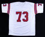 John Hannah Signed Patriots Jersey Insc, HOF 91 (PSA COA) New England 1973-1985