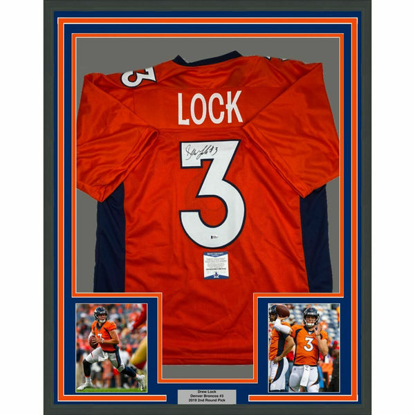 FRAMED Autographed/Signed DREW LOCK 33x42 Denver Orange Jersey Beckett BAS COA