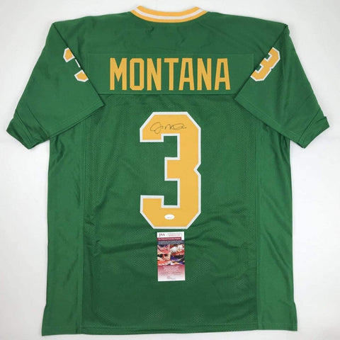 Autographed/Signed Joe Montana Notre Dame Green College Jersey JSA COA
