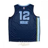 JA MORANT Autographed Memphis Grizzlies Navy Blue Nike Jersey PANINI