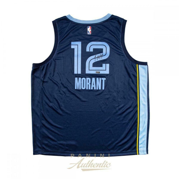 JA MORANT Autographed Memphis Grizzlies Navy Blue Nike Jersey PANINI