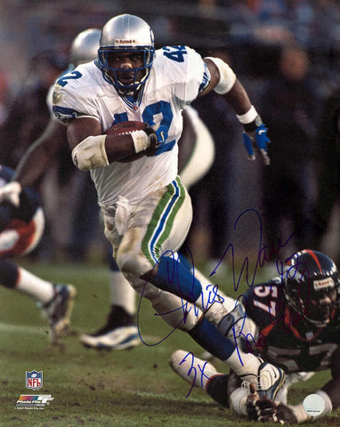 Chris Warren Signed Seahawks Action 16x20 Photo w/3x Pro Bowl - (SCHWARTZ COA)