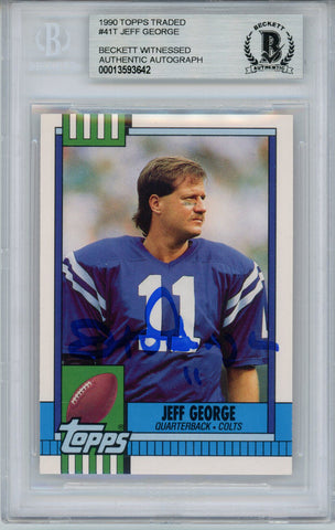 Jeff George Signed 1990 Topps Traded #41T Rookie Card Beckett Slab 35044