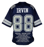 Michael Irvin Signed Custom Blue Stat Pro Style Football Jersey JSA ITP