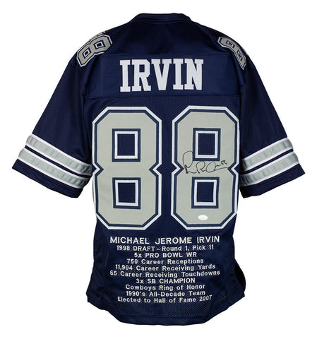 Michael Irvin Signed Custom Blue Stat Pro Style Football Jersey JSA ITP