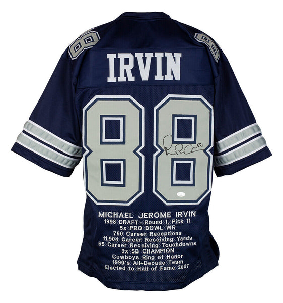 Michael Irvin Signed Custom Blue Stat Pro Style Football Jersey JSA ITP