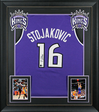 Peja Stojakovic Authentic Signed Purple Pro Style Framed Jersey BAS Witnessed