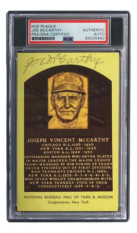 Joe McCarthy Signed 4x6 New York Yankees HOF Plaque Card PSA 85025692