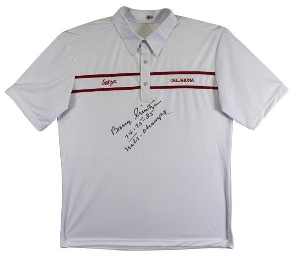Oklahoma Barry Switzer "74-75-88 Natl Champs" Signed White Polo Shirt BAS Wit