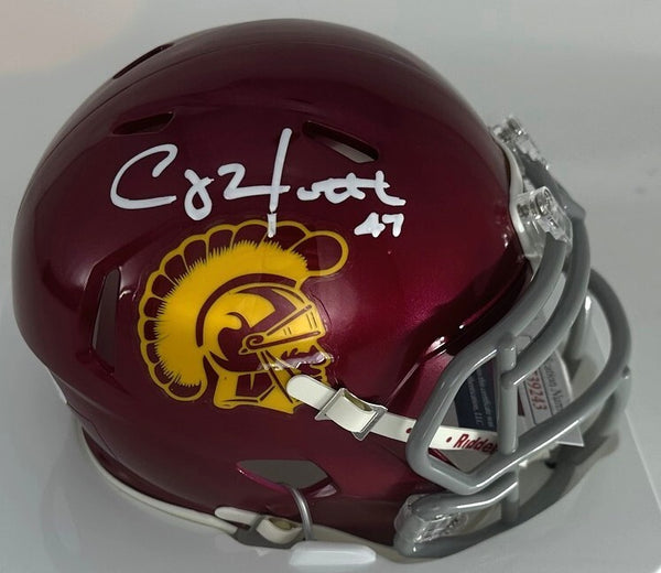 Packers CLAY MATTHEWS Signed Riddell USC TROJANS Speed Mini Helmet AUTO - JSA