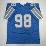Autographed/Signed D.J. DJ Reader Detroit Blue Football Jersey Beckett BAS COA