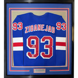Framed Autographed/Signed Mika Zibanejad 35x39 New York Blue Jersey BAS COA