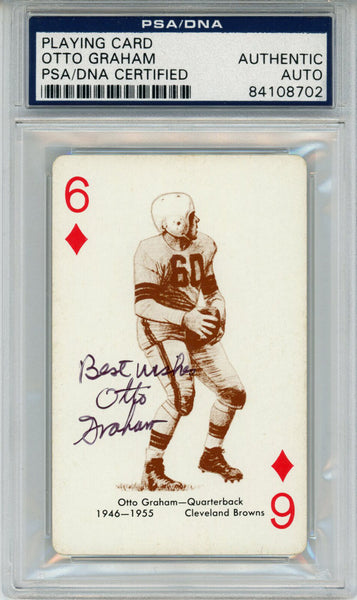 Otto Graham Autographed 1963 Stancraft 6 of Diamonds Card PSA Slab 43568