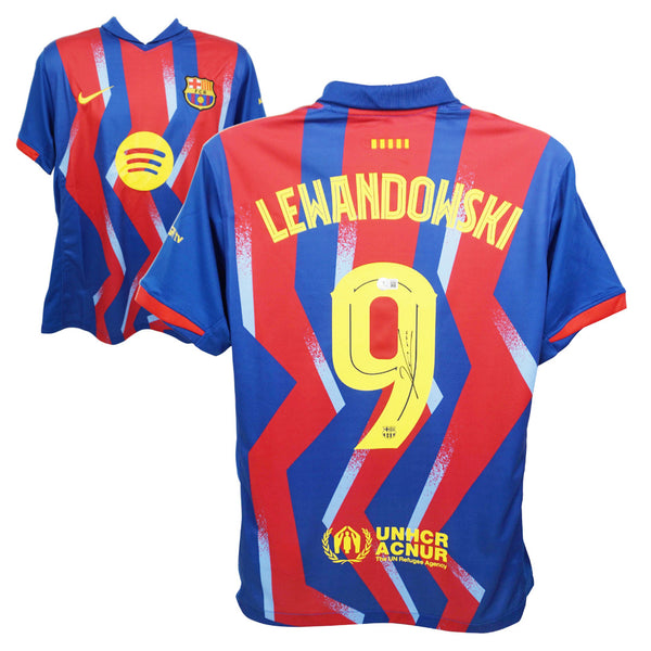 Robert Lewandowski Signed FC Barcelona Home Soccer Jersey #9 with Beckett COA