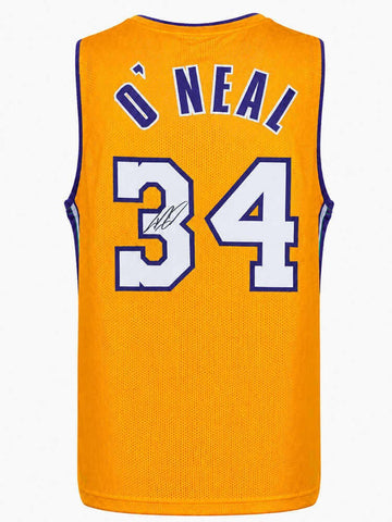 Shaquille O'Neal (LAKERS) Signed Gold T/B Custom Basketball Jersey -SCHWARTZ COA