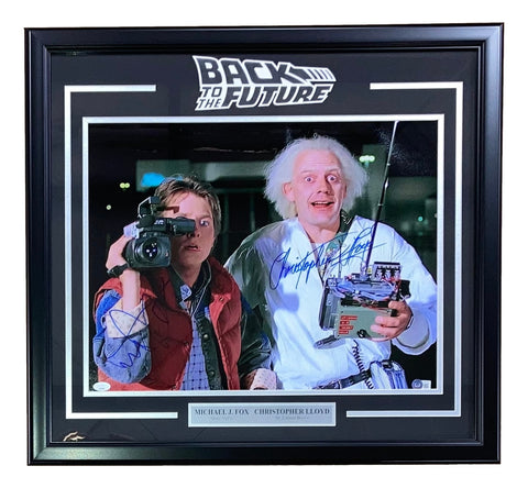 Michael J Fox & Lloyd Signed Framed 16x20 Back to the Future Camera Photo BASJSA