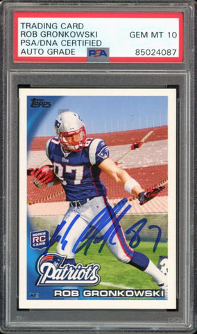 2010 Topps #148 Rob Gronkowski RC Rookie Patriots Blue PSA/DNA Auto GEM MINT 10