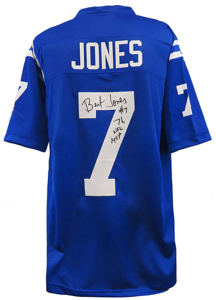 Bert Jones (COLTS) Signed Blue Custom Football Jersey w/76 MVP - (SCHWARTZ COA)
