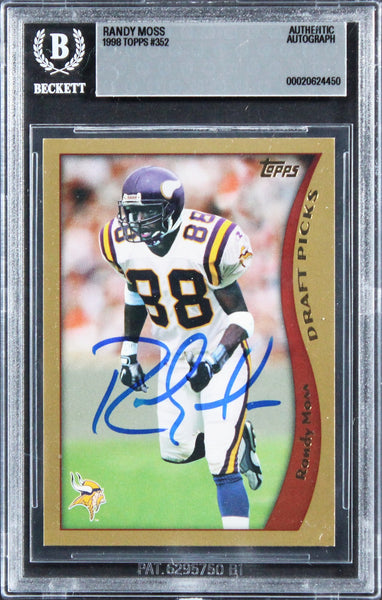 Vikings Randy Moss Authentic Signed 1998 Topps #352 Rookie Card BAS Slabbed