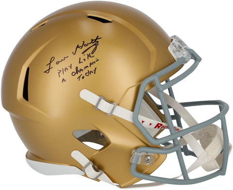 Lou Holtz Notre Dame Fighting Irish Signed Replica Helmet w/Play Like Champ Insc