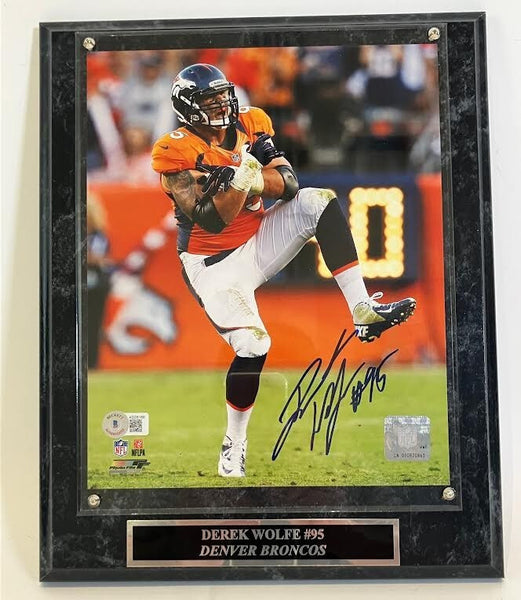 Derek Wolfe Autographed Denver Broncos 8x10 Photo w/ Plaque Beckett COA