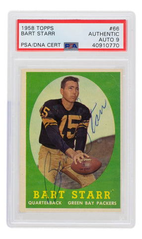 Bart Starr Signed 1958 Topps #66 Green Bay Packers Football Card PSA/DNA Auto 9
