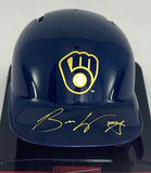 Milwaukee Brewers BRANDON WOODRUFF Signed Rawlings BLUE Mini Helmet AUTO - BAS