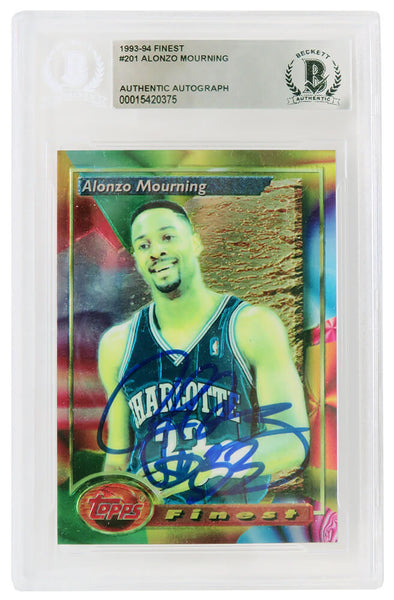 Alonzo Mourning Signed 1993-94 Topps Finest Card #201 (In Blue)(Beckett Slabbed)
