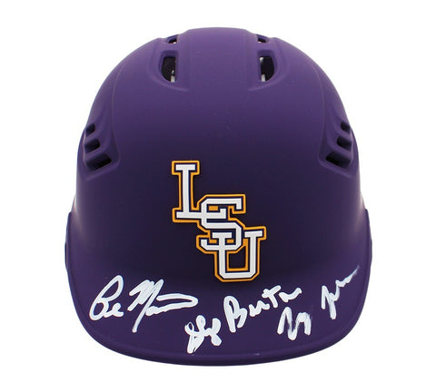 Jay Johnson, Paul Manieri, Skip Bertman Signed LSU Tigers Rawlings Purple Helmet
