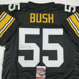 Autographed/Signed DEVIN BUSH Pittsburgh Retro Black Football Jersey JSA COA