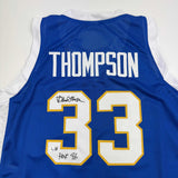 Autographed/Signed David Thompson HOF 96 Denver Blue Basketball Jersey BAS COA