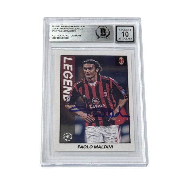 Paolo Maldini Signed 2021-22 Topps Merlin Heritage 97 UCL #151 - BGS 10 AUTO