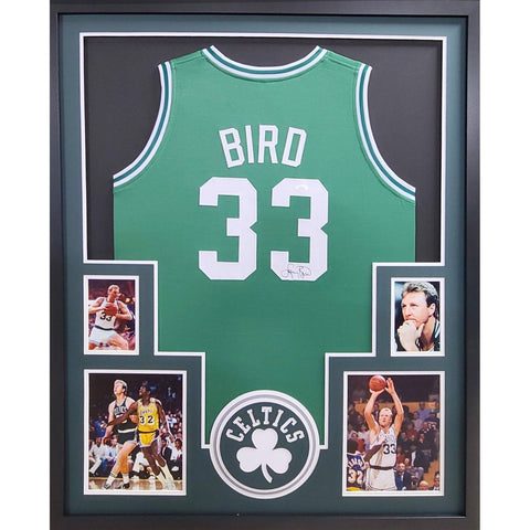 Larry Bird Autographed Signed Framed Boston Celtics Jersey JSA