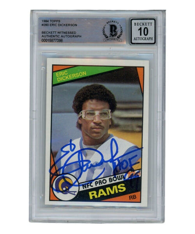 Eric Dickerson Signed 1984 Topps #280 Auto 10 Trading Card HOF Beckett 40345