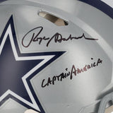 Roger Staubach Cowboys Signed Riddell Authentic Helmet w/"Captain America" Insc