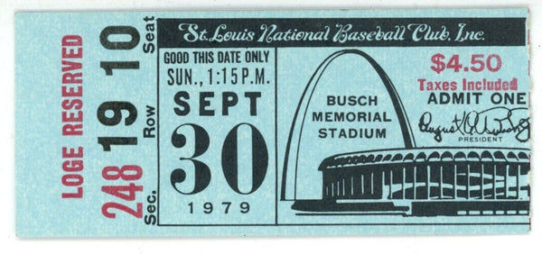 Lou Brock Saint Louis Cardinals Hall of Famer Final Game 09/30/1979 Ticket 56252