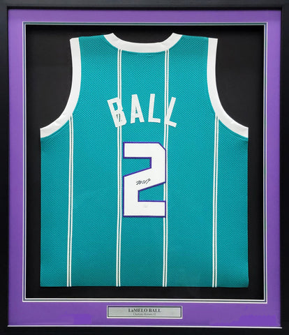 CHARLOTTE HORNETS LAMELO BALL AUTOGRAPHED FRAMED TEAL JERSEY JSA STOCK #209444