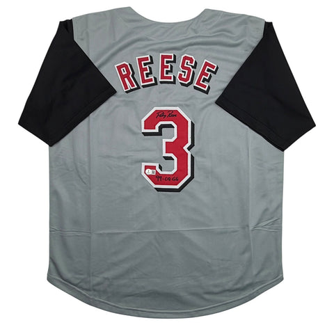 Autographed/Signed Pokey Reese Cincinnati Grey Jersey Beckett BAS COA