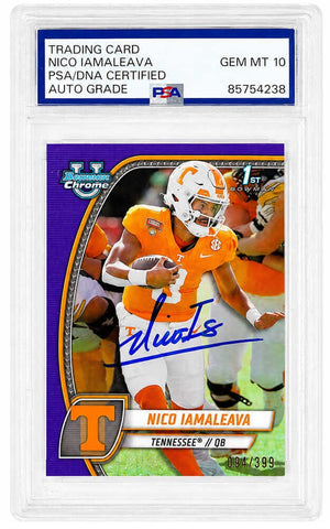 Nico Iamaleava Signed 2024 Bowman Chrome Purple Refractor Card #139 -PSA Auto 10