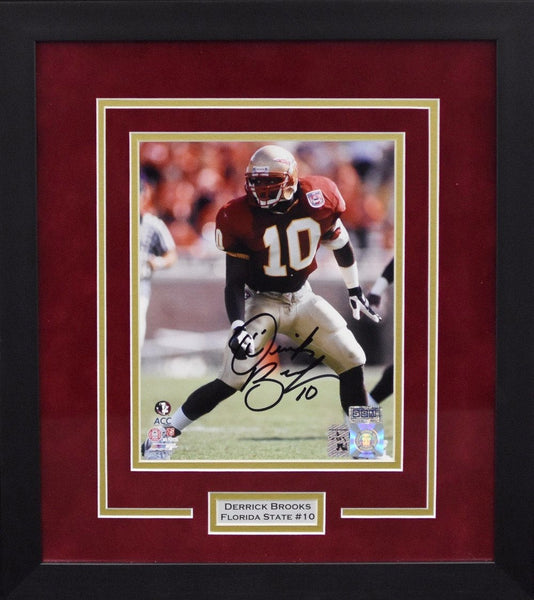 DERRICK BROOKS AUTOGRAPHED FLORIDA STATE SEMINOLES 8x10 FRAMED PHOTO COA