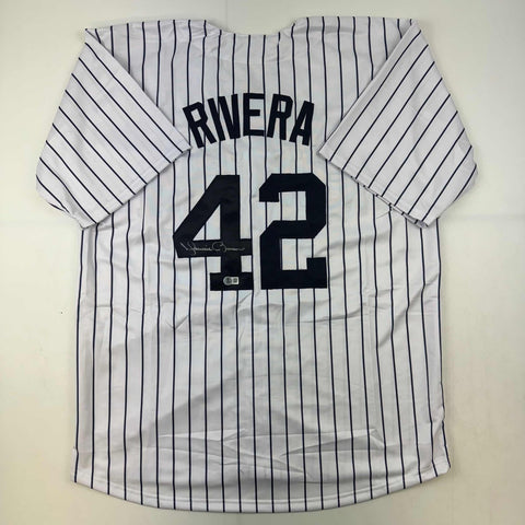 Autographed/Signed Mariano Rivera New York Pinstripe Jersey BAS Holo