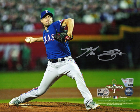 Max Scherzer Signed Rangers 2023 World Series Pitching 8x10 Photo (FANATICS COA)