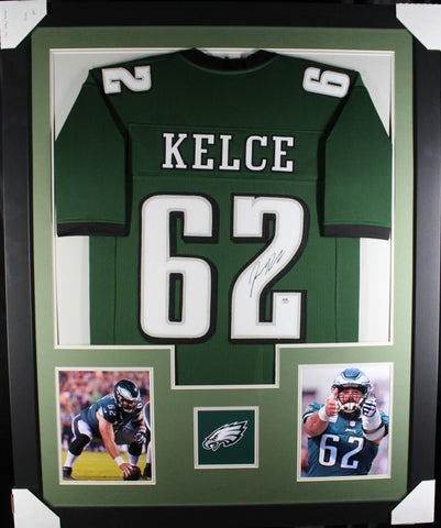 JASON KELCE (Eagles green TOWER) Signed Autographed Framed Jersey PSA