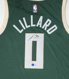 Bucks DAMIAN LILLARD Signed Milwaukee Nike Icon Edition Green Jersey AUTO - BAS