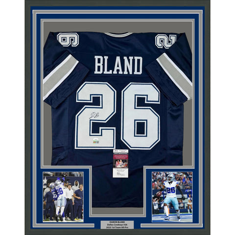 Framed Autographed/Signed Daron Bland 35x39 Dallas Blue Football Jersey JSA COA