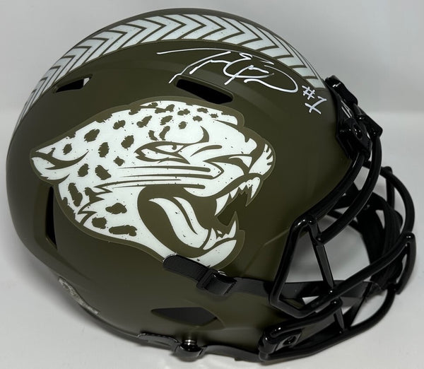 Jaguars TRAVIS ETIENNE Signed Full Size SALUTE Replica Speed Helmet AUTO - BAS