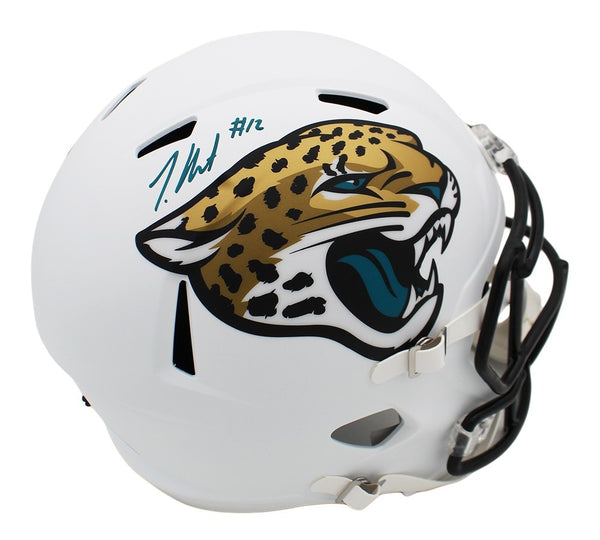 Travis Hunter Signed Jacksonville Jaguars Speed Full Size Alternate White Helmet